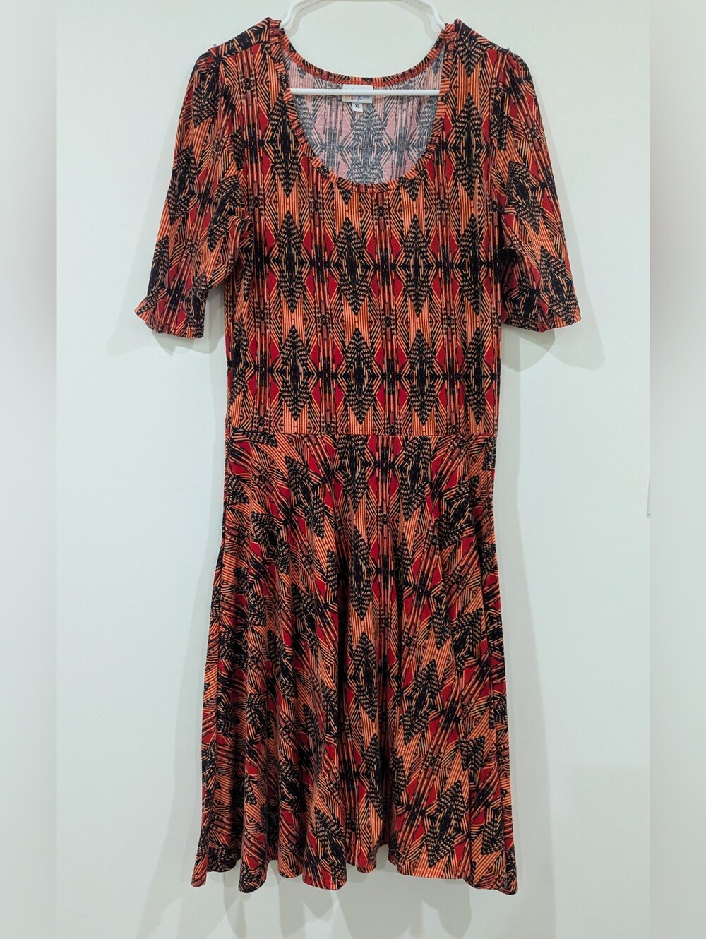 LuLaRoe Women's Red And Black Tribal Print Scoop Neck Dress